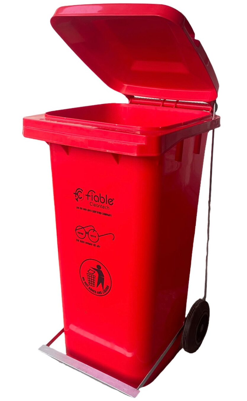 120 Liter Center Pedal Operated Dustbin (Red)