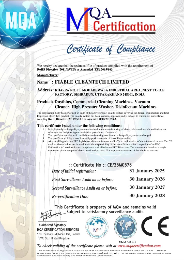 CE Marking FIABLE CLEANTECH LIMITED