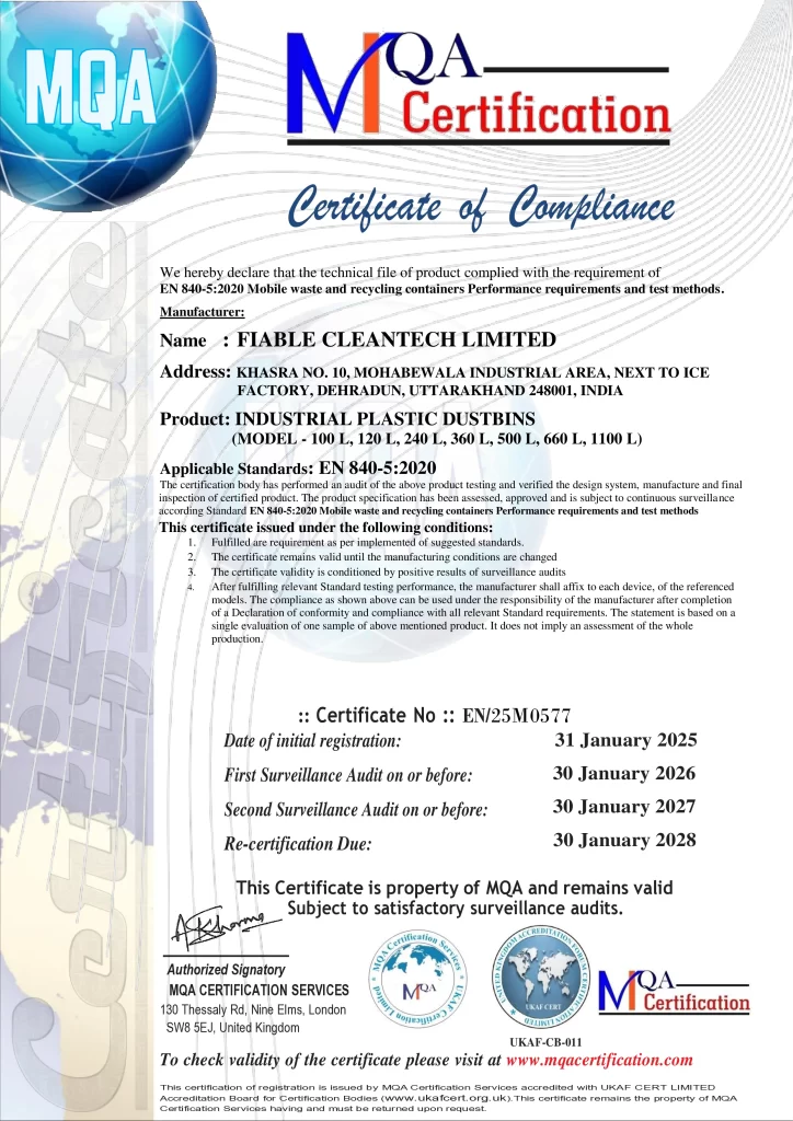 EN 840-5 FIABLE CLEANTECH LIMITED