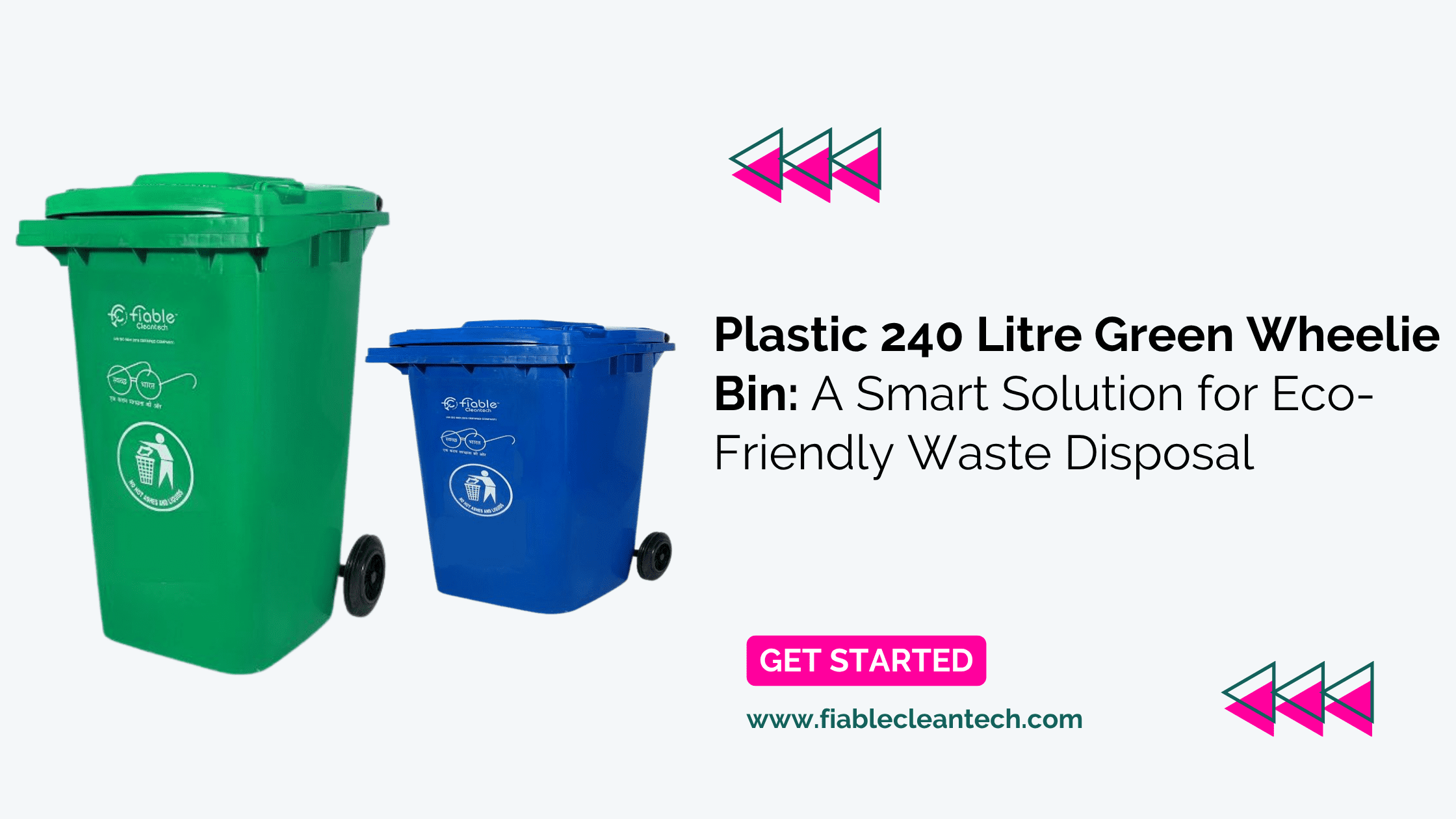 Plastic 240 litre green and blue wheelie bins for eco-friendly waste management by Fiable Cleantech